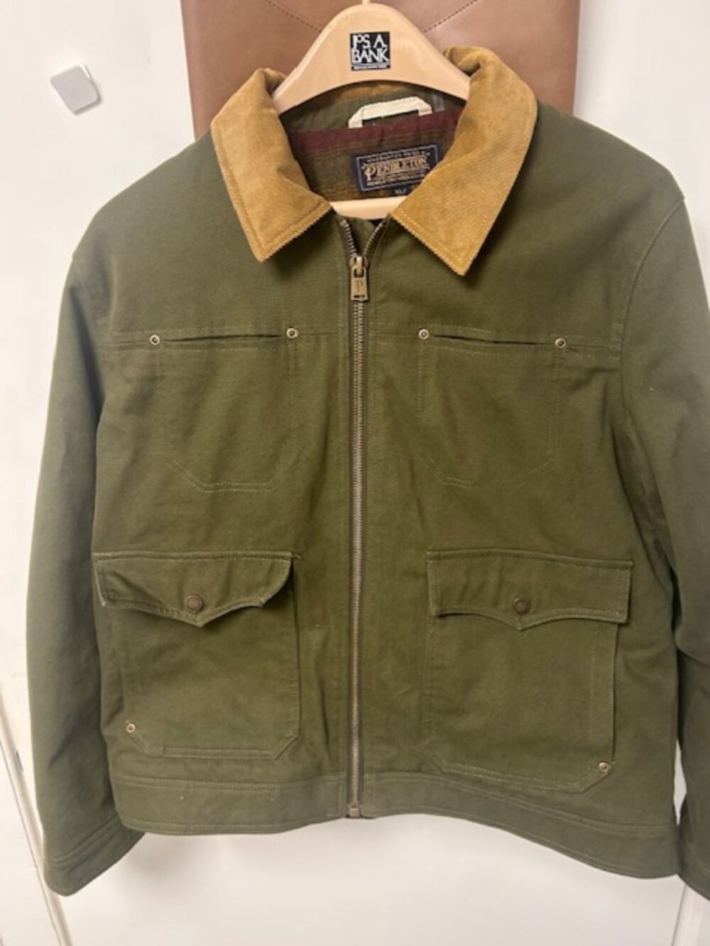 Pendleton Carson City Ranch Coat Men’s XL Green Canvas Tan Corduroy Collar